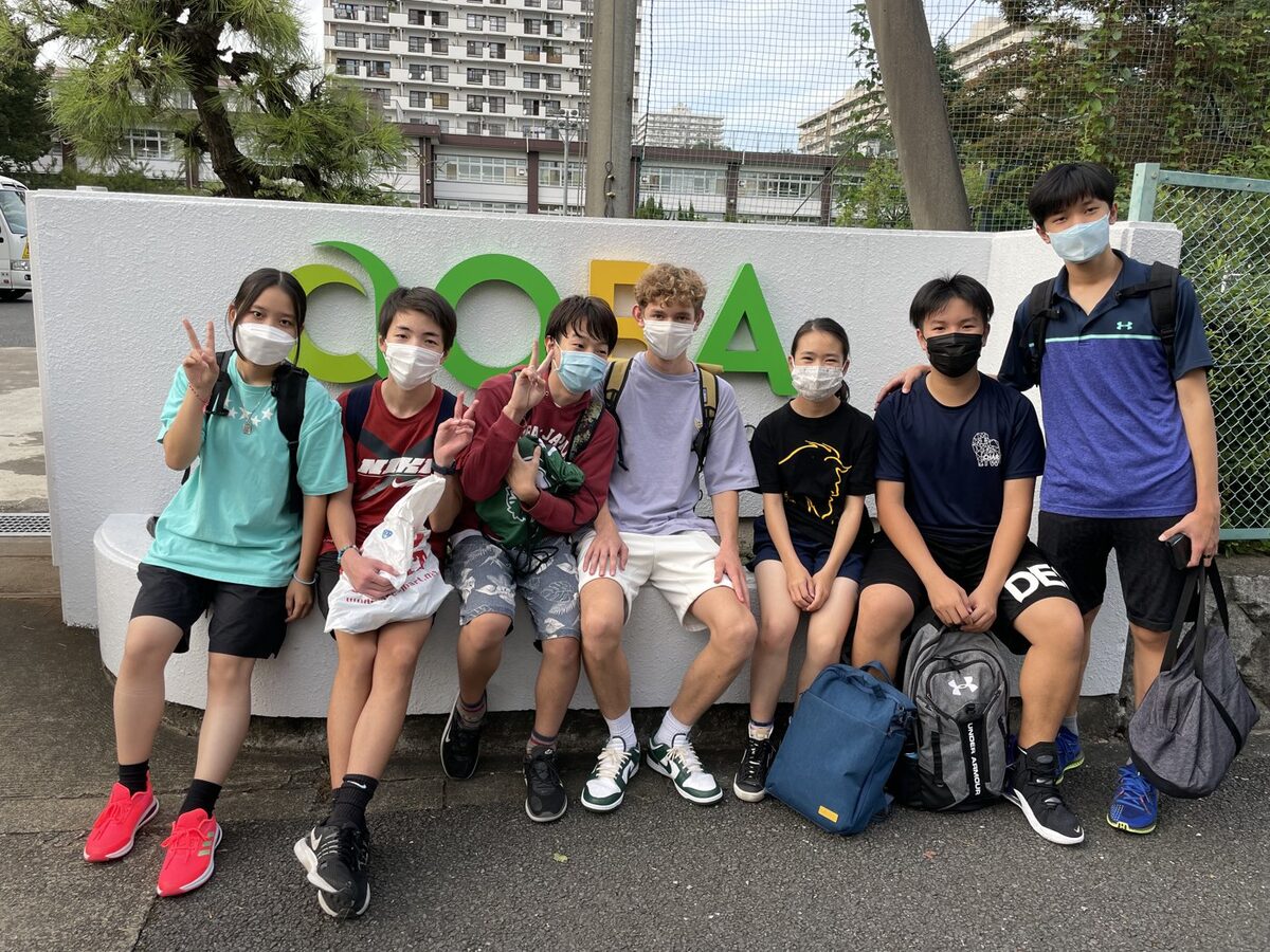 With my classmates in front of the international school in Tokyo