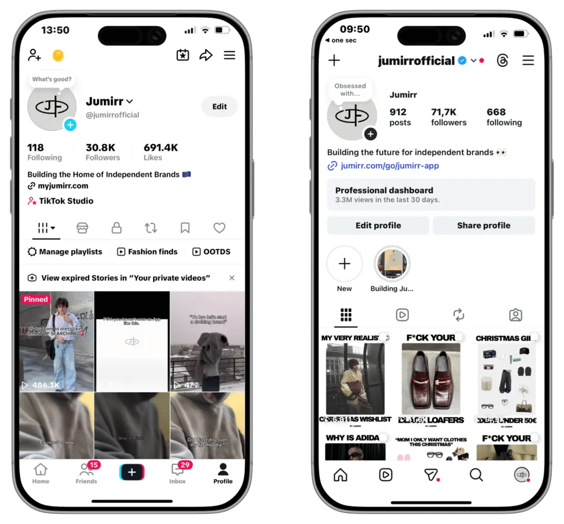 Jumirr on TikTok (30.8K followers) and Instagram (71.7K followers)