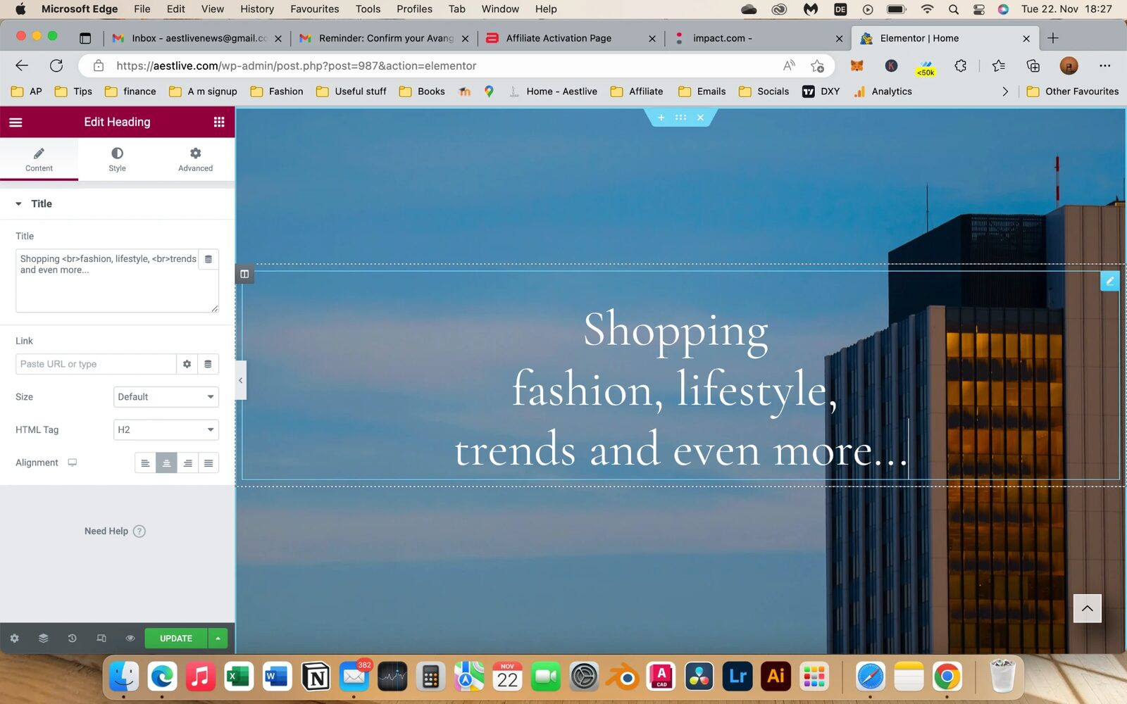 Building my first website, Aestlive, myself in Elementor